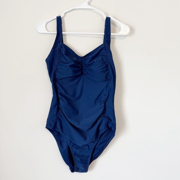 NWT HEAT NAVY MISSY RUCHED FRONT PANEL SIDE ONE PIECE S - Picture 4 of 11